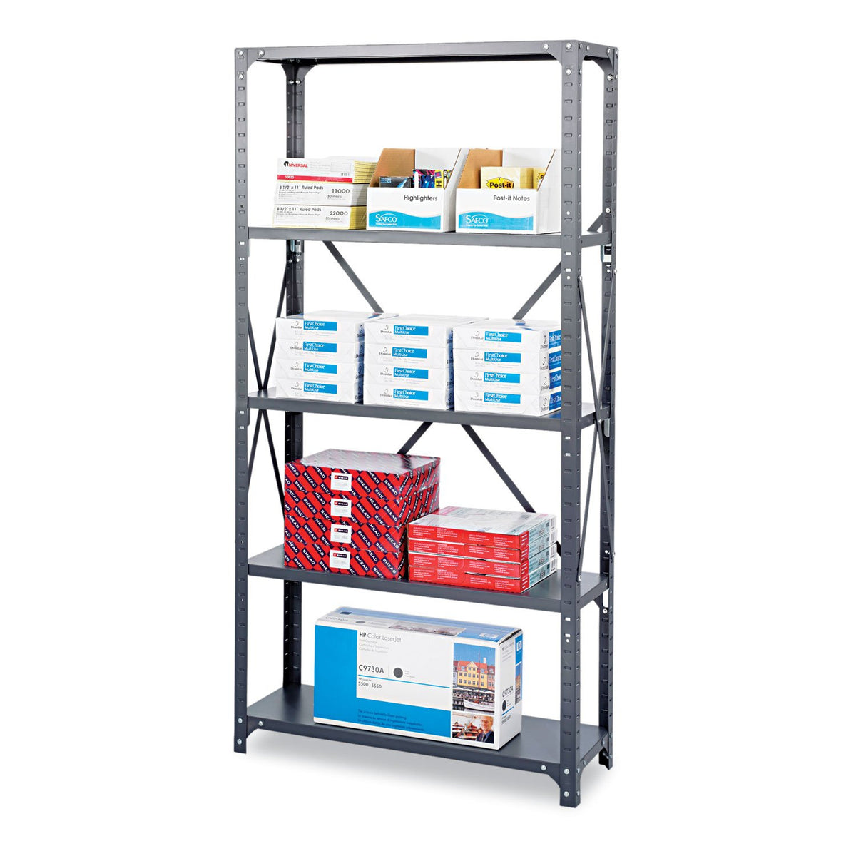 Safco 6267 Commercial Steel Shelving Unit Five-Shelf 36W X 24D X 75H Dark Gray (Saf6267)