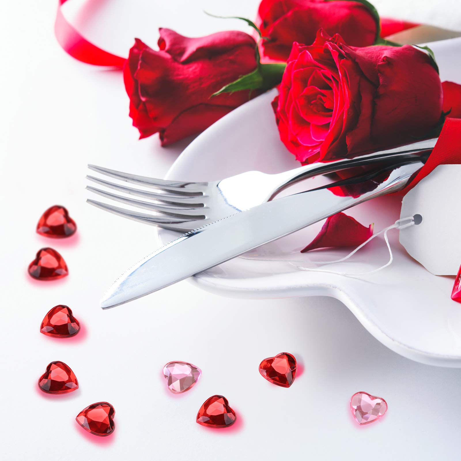 Red/Pink Acrylic Heart For Valentines Day, Wedding Heart Table Scatter Decoration, Flat Back Heart Rhinestones, 0.5 Inch (400 Pi