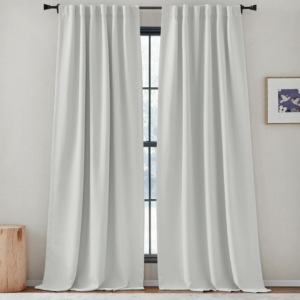 Nicetown Room Darkening Greyish White Curtains For Living Room, Rod Pocket/Back Tab/Hook Light Block Voice Reducing Window Drape
