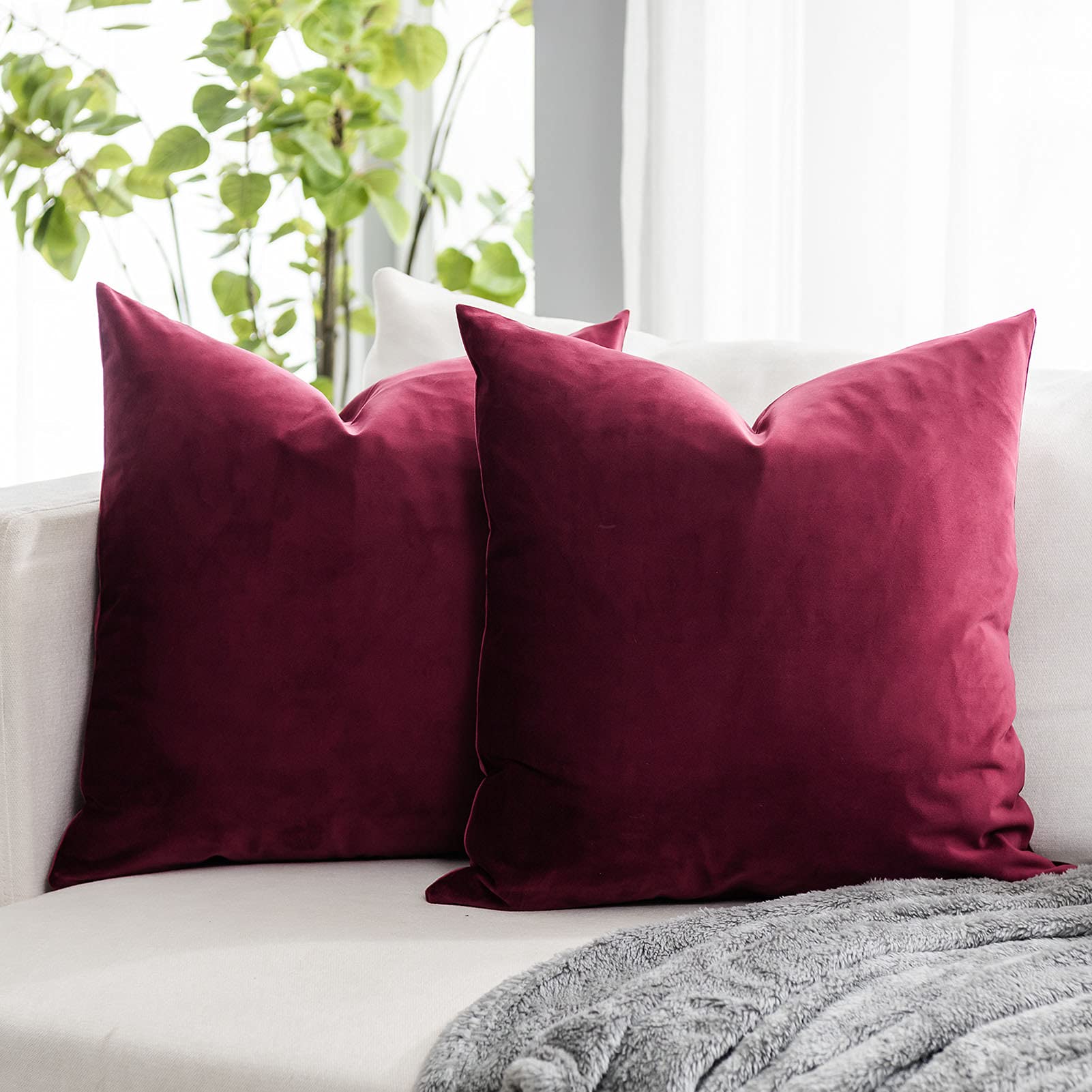 Quafoo Burgundy Christmas Soft Velvet Throw Pillow Covers 26X26 Inch Set Of 2 For Sofa Couch Bed Living Room Decorative Luxury S