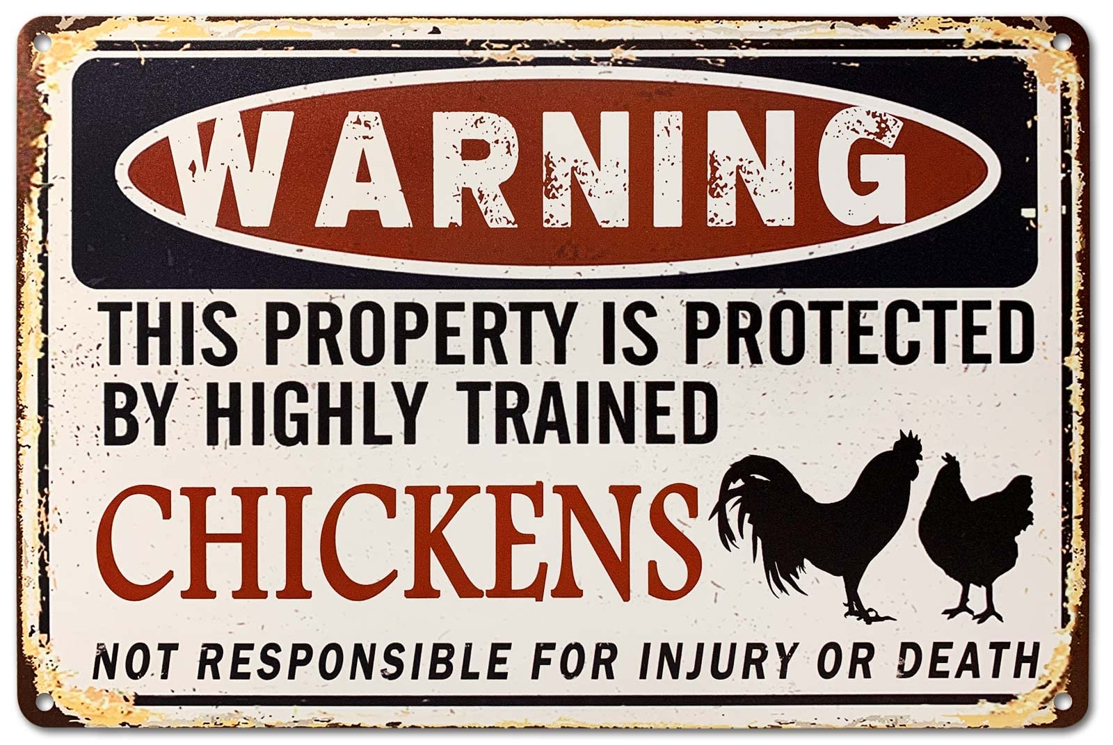 Bestylez Protected By Funny Chicken Sign Chicken Coop Warning Sign Outdoor Chicken Decor 12' * 8' (219)