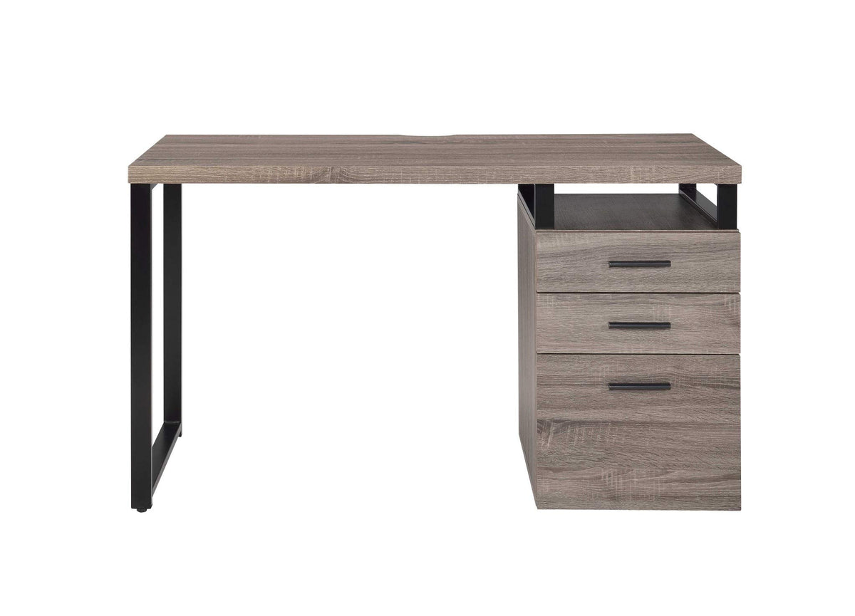 HomeRoots Gray Oak Writing Desk and 3 Drawer and Metal Leg - 47' x 22' x 28'