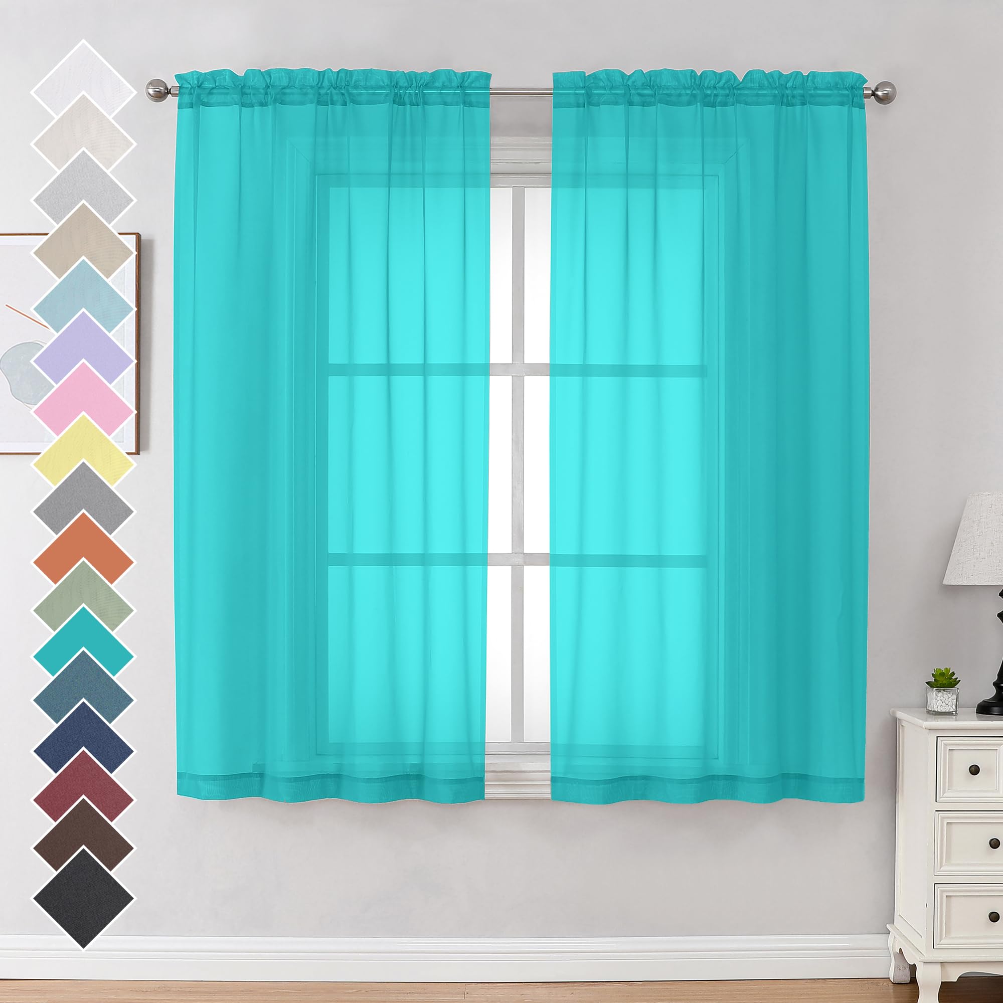 Ovzme Sheer Curtains 63 Inches Length 2 Panels, Light Filtering Treatment Window Drapes For Kitchen Dining Room, Bedroom, Each 4