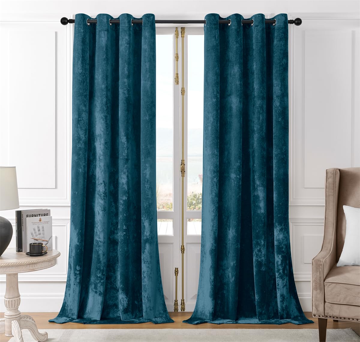 Smiletime Tranquil Blue Crushed Velvet Curtains 52X108 Inch Luxurious Thermal Insulated Soundproof Drapes For Living Room Bedroo