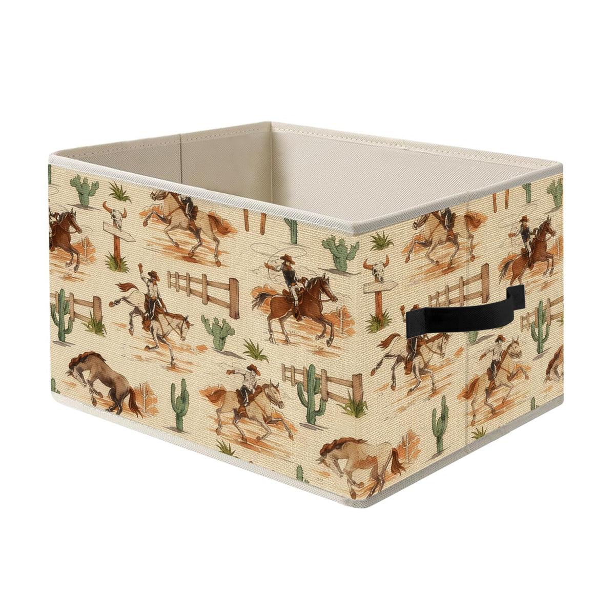 FRZSDVHNM Western Cowboy Storage Basket Bin for Organizing Closet Shelves, Neutral Beige Farmhouse Rodeo Cowboy Horse Cactus Org