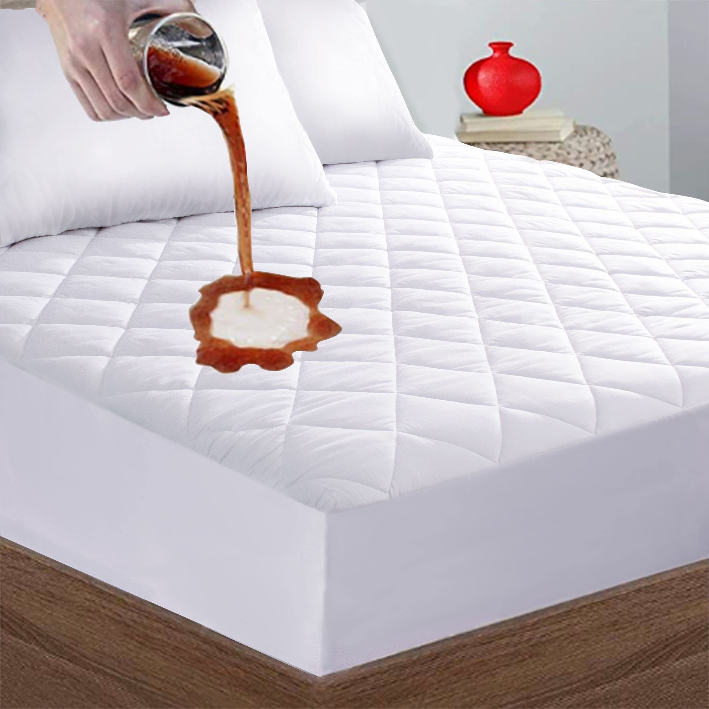 Quilted Fitted King Mattress Pad Cover, Waterproof Mattress Protector, Deep Pocket Elastic Fits Up To 21', Breathable Soft Alte