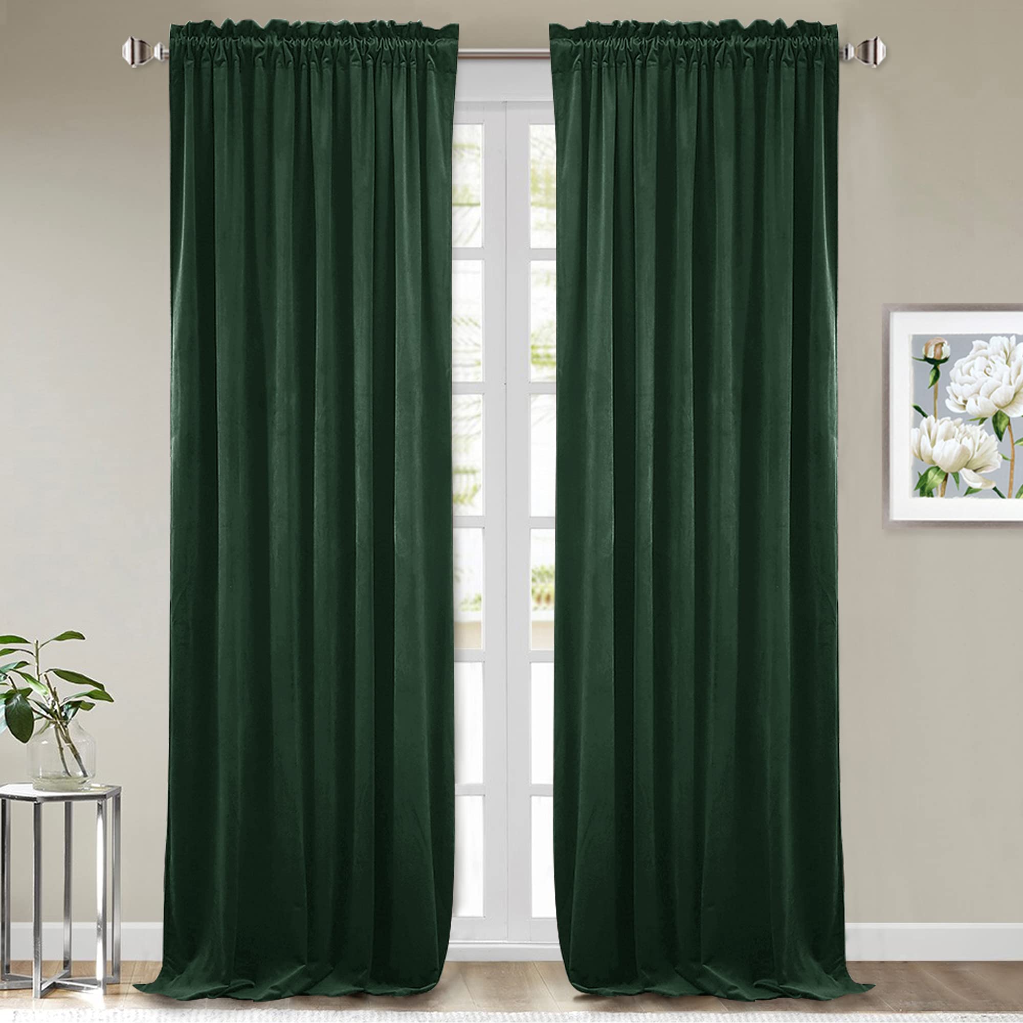 Stangh Velvet Curtains Dark Green - Bedroom Privacy Blackout Window Curtains Rod Pocket Thermal Insulated Green Curtain Panels F
