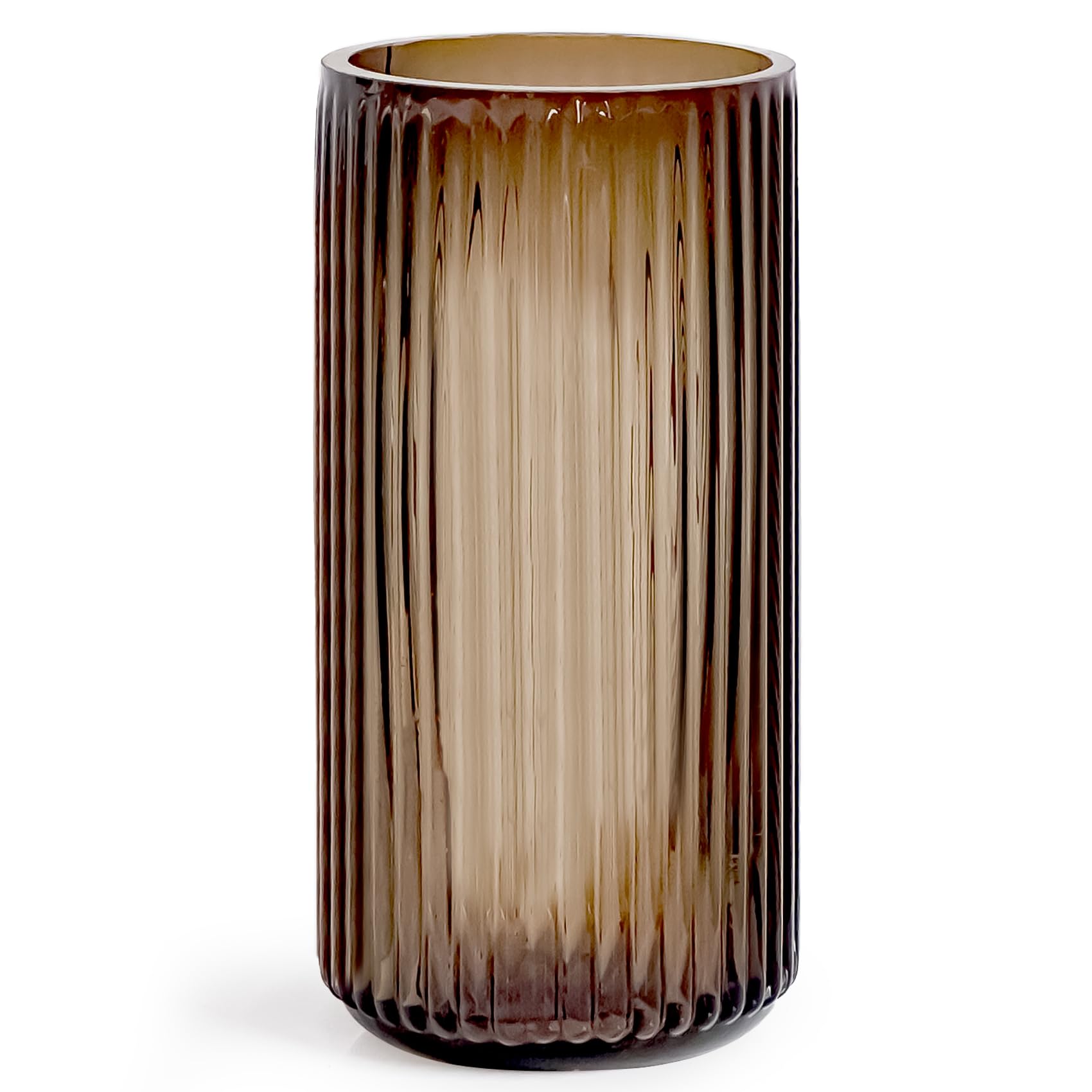 Muyan 7.5 Flower Vase for Decor Ribbed Glass Vase Modern for Centerpieces Desktop Home Office Dining Living Room Wedding (Amber)