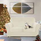 Znsayotx Luxury Velvet Sofa Cover 3 Piece (57'-70') Stretch Loveseat Covers For 2 Cushion Couch Thick Soft Couch Slipcover With Non Slip Strap, Dog Pet Friendly Nice Furniture Protector (Beige)
