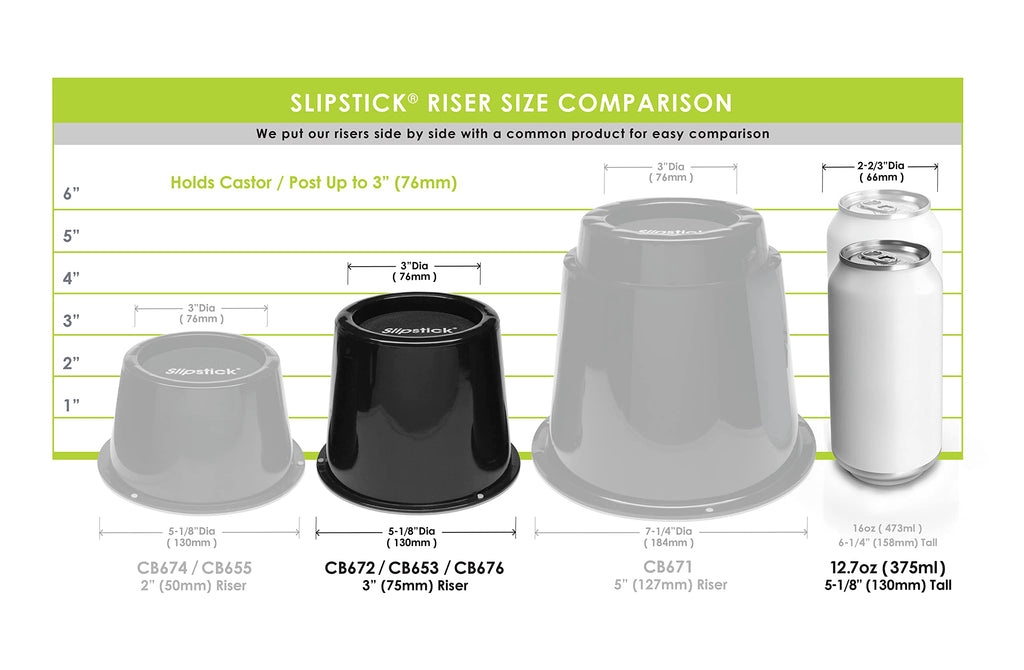 Slipstick Premium 3 Inch Bed Risers/Furniture Raisers With Steel Reinforced Holder Top, Lifts Height 3'' (6 Pack) Supports 3,960