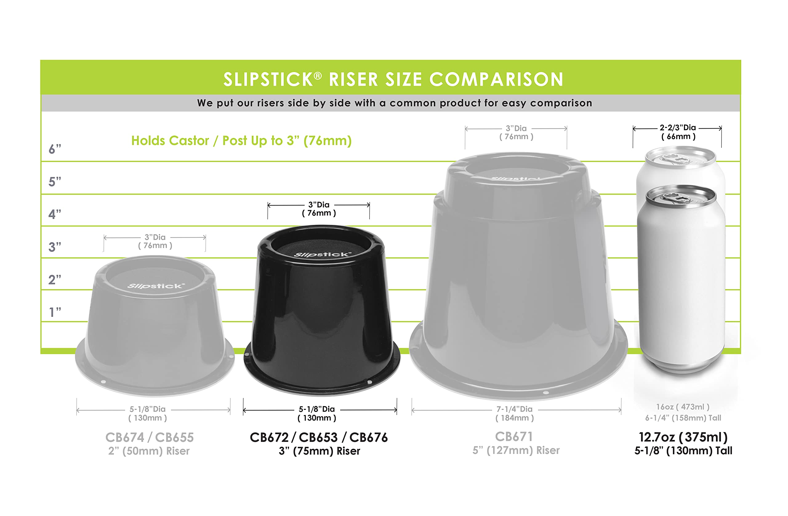 Slipstick Premium 3 Inch Bed Risers/Furniture Raisers With Steel Reinforced Holder Top, Lifts Height 3'' (6 Pack) Supports 3,960