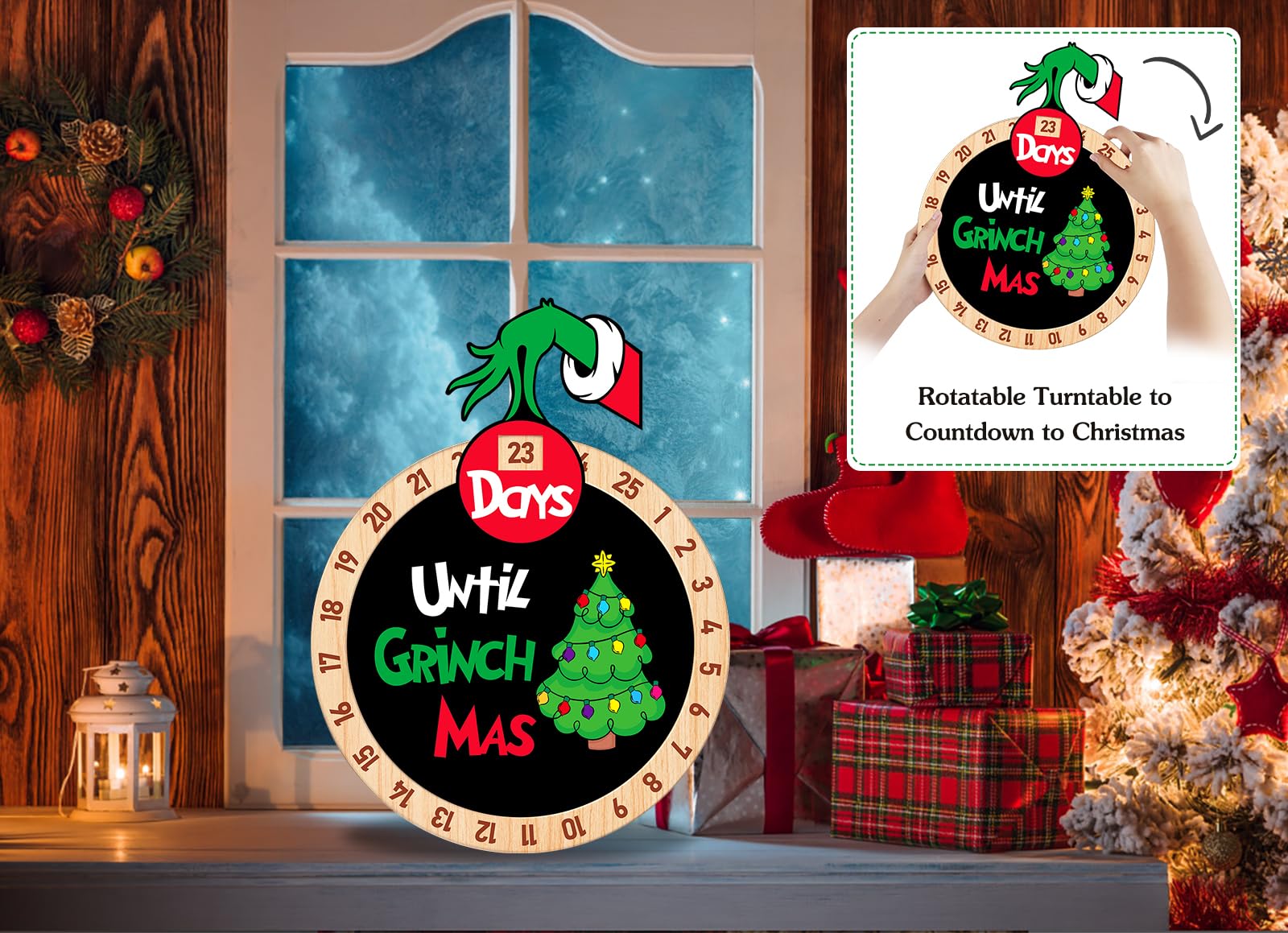 Petcee Christmas Grinch Advent Calendar 2024 Wood Grinch Christmas Countdown Calendar Decorations Funny Days Until Grinchmas Cou