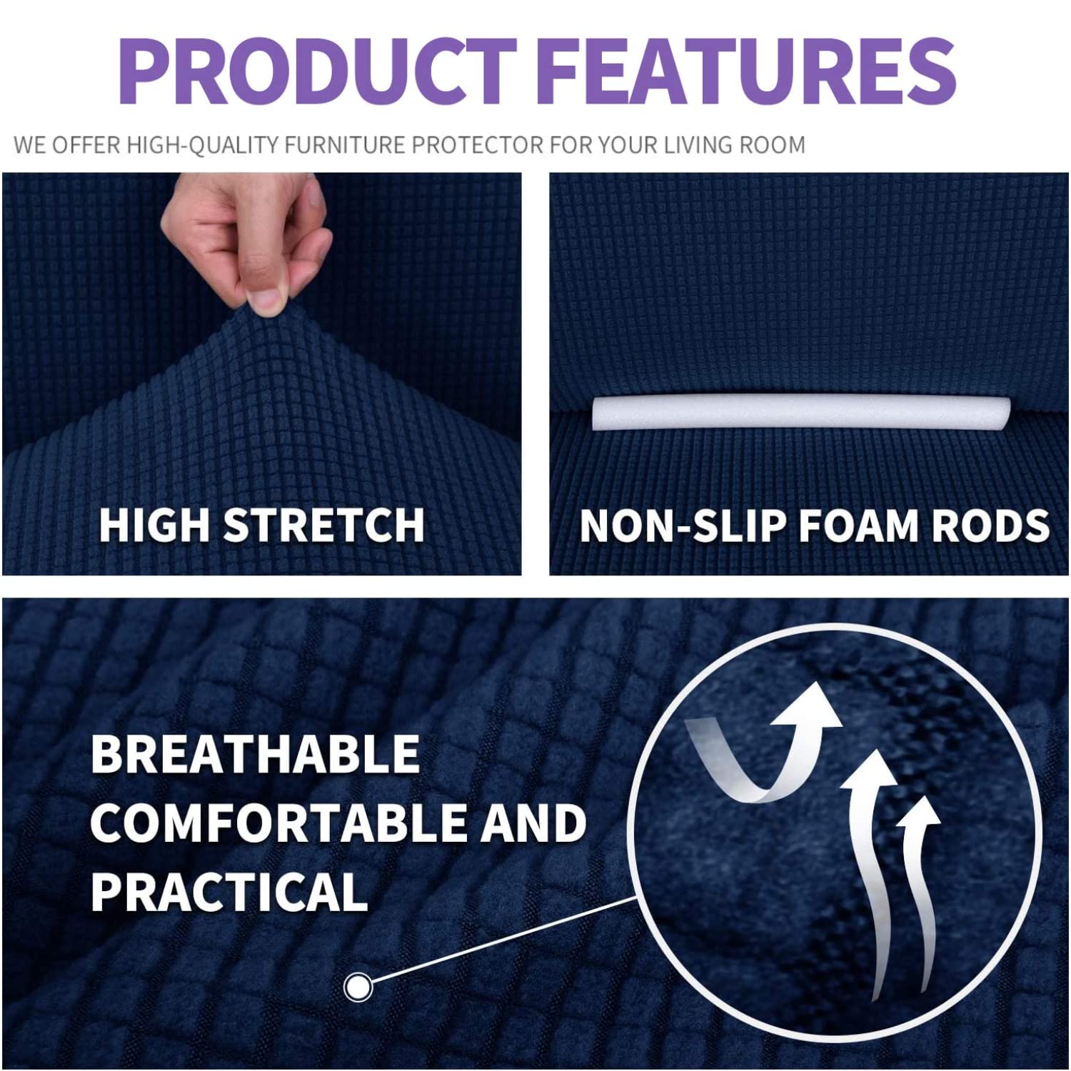 Znsayotx Stretch Oversized Couch Cover Universal Sofa Covers For Living Room Dogs Pet Furniture Protector Spandex Extra Large Sofa Slipcovers With Anti Slip Foam Sticks (Navy Blue, Xl Sofa)