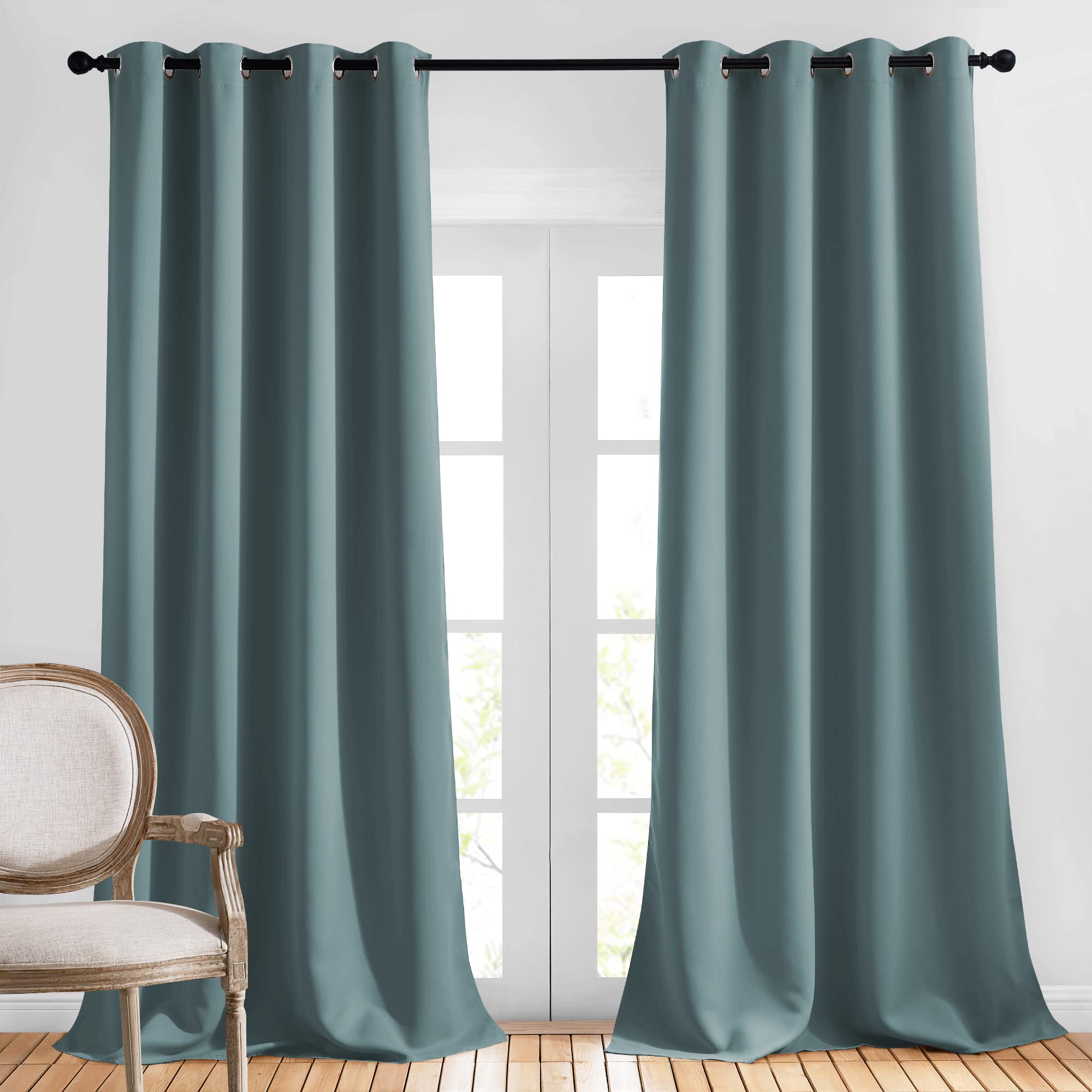Nicetown Bedroom Blackout Long Curtains 120 Length - Energy Saving Thermal Insulated Solid Grommet Luxury Room Darkening Drapes