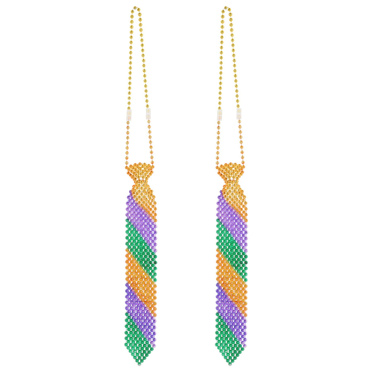 Beistle 2 Piece Beaded Mardi Gras Ties, 13'', Green/Gold/Purple
