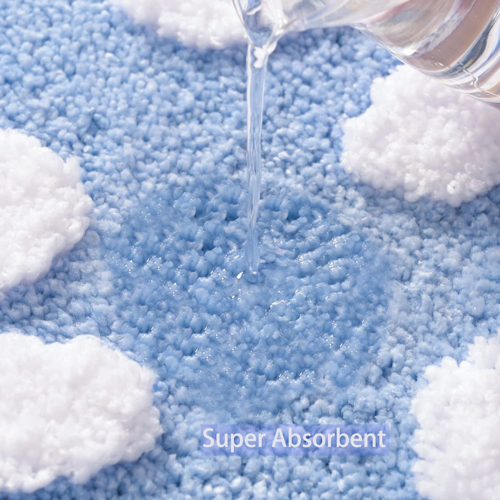 Qjhomo Toilet Rugs U Shaped, Blue Toilet Mat Cute Daisy Contour Bath Rug 20''X20'', Extra Thick Soft Machine Washable Toilet Car