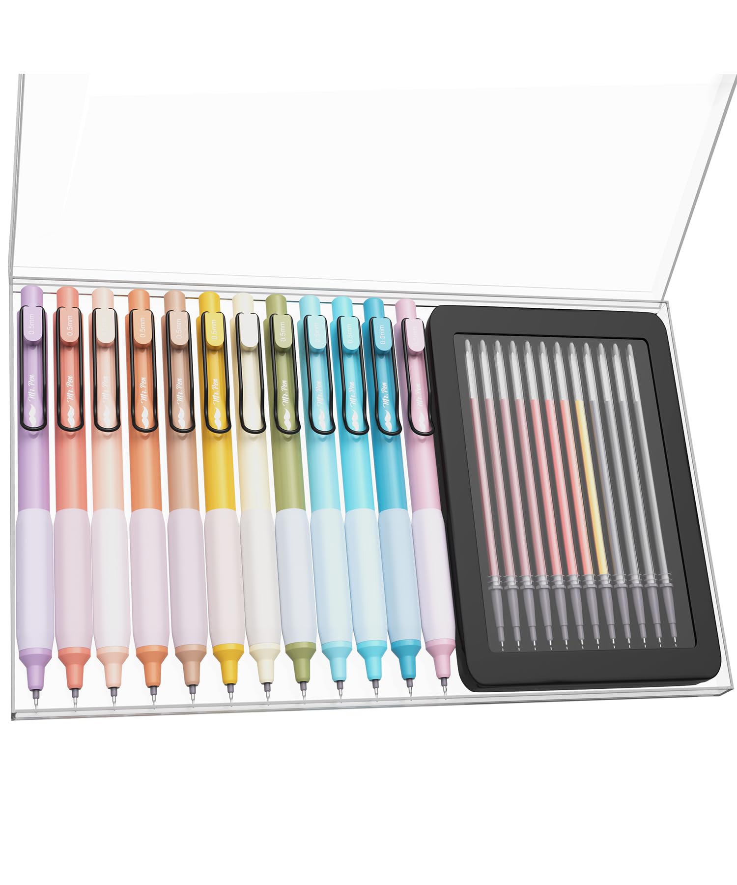 Mr. Pen- Retractable Gel Pens, 12 Pack, Colorful Ink Gel Pens With Case And 12 Refills, Gel Pens Fine Point 0.5Mm, Retractable P