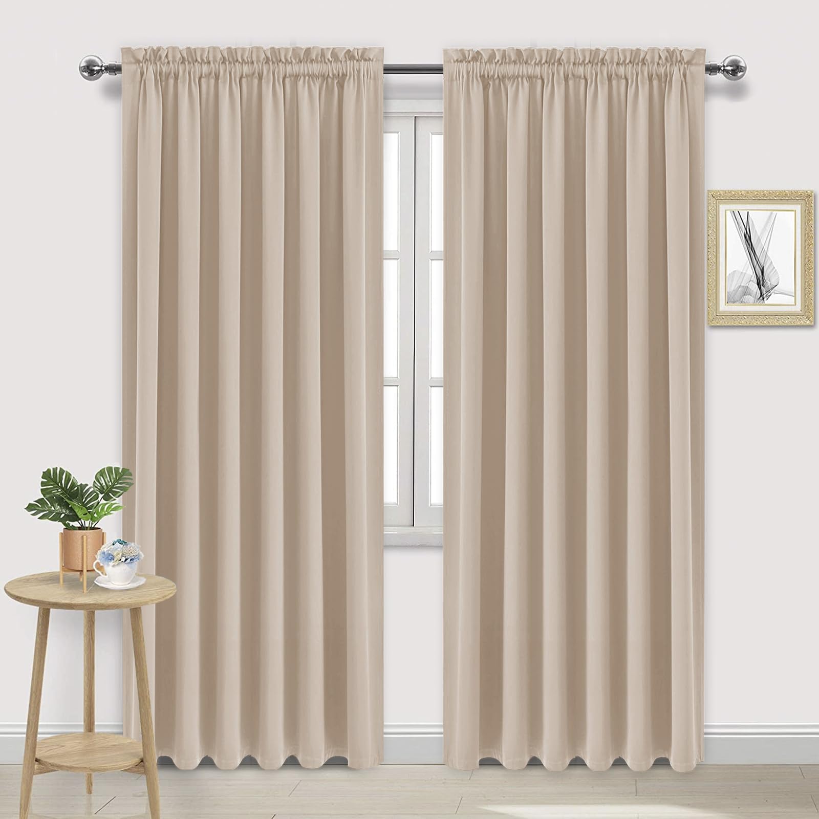 Dwcn Blackout Curtains For Living Room Thermal Insulated, Energy Saving & Noise Reducing Bedroom Curtains, Beige, W 70X L 84 Inc