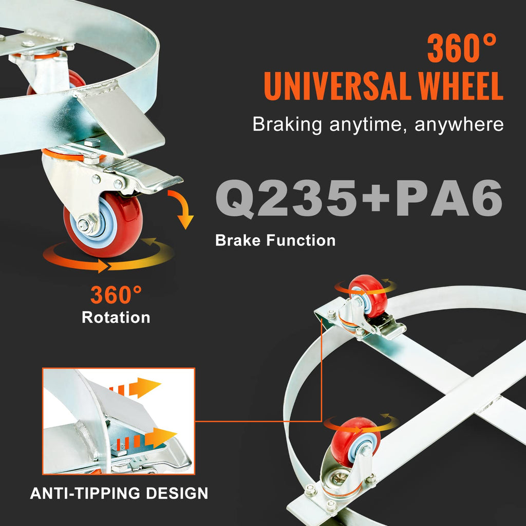 Vevor 2Pcs 55 Gallon Heavy Duty Drum Dolly, 1000 Lbs Load Capacity, Barrel Dolly Cart Drum Caddy, Non Tipping Hand Truck Capacit