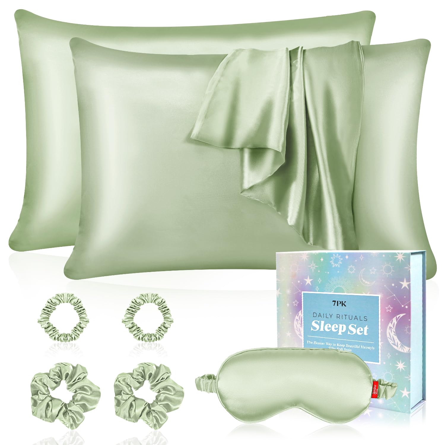 My Novel Things Satin Pillowcase For Sleeping Women Birthday Gift Set, 2Pack Standard Size Silky Pillow Cases 7P Set For Her Mom