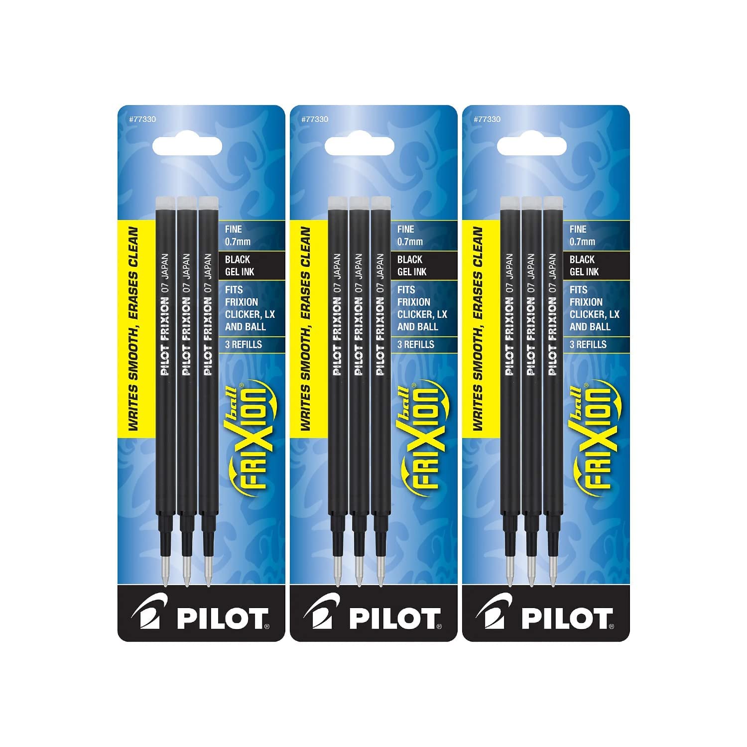 Pilot Gel Ink Refills For Frixion Erasable Gel Ink Pen, Fine Point, Black Ink, 3 Packs Containing 3 Refills Each Total Of 9 Refi