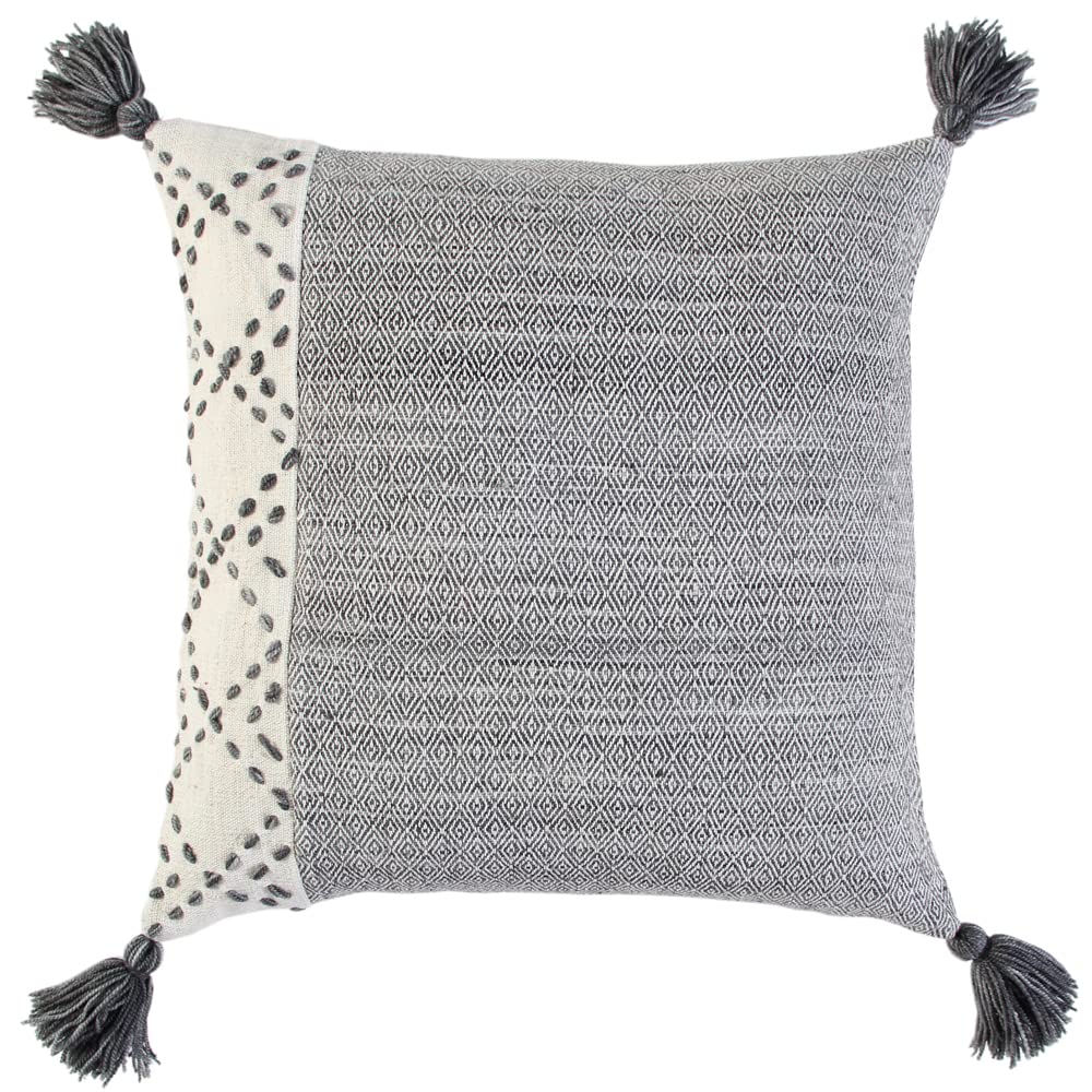 Rizzy Home Color Block 20" x 20" Down Pillow with Poly Pet Cover Ivory/Gray