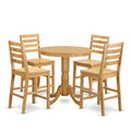 East West Furniture JACF5-OAK-W 5 Piece Counter Height Dining Set Includes a Round Dining Table with Pedestal and 4 Kitchen Chairs, 36x36 Inch, Oak