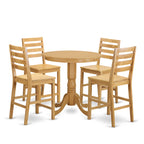 East West Furniture JACF5-OAK-W 5 Piece Counter Height Dining Set Includes a Round Dining Table with Pedestal and 4 Kitchen Chairs, 36x36 Inch, Oak