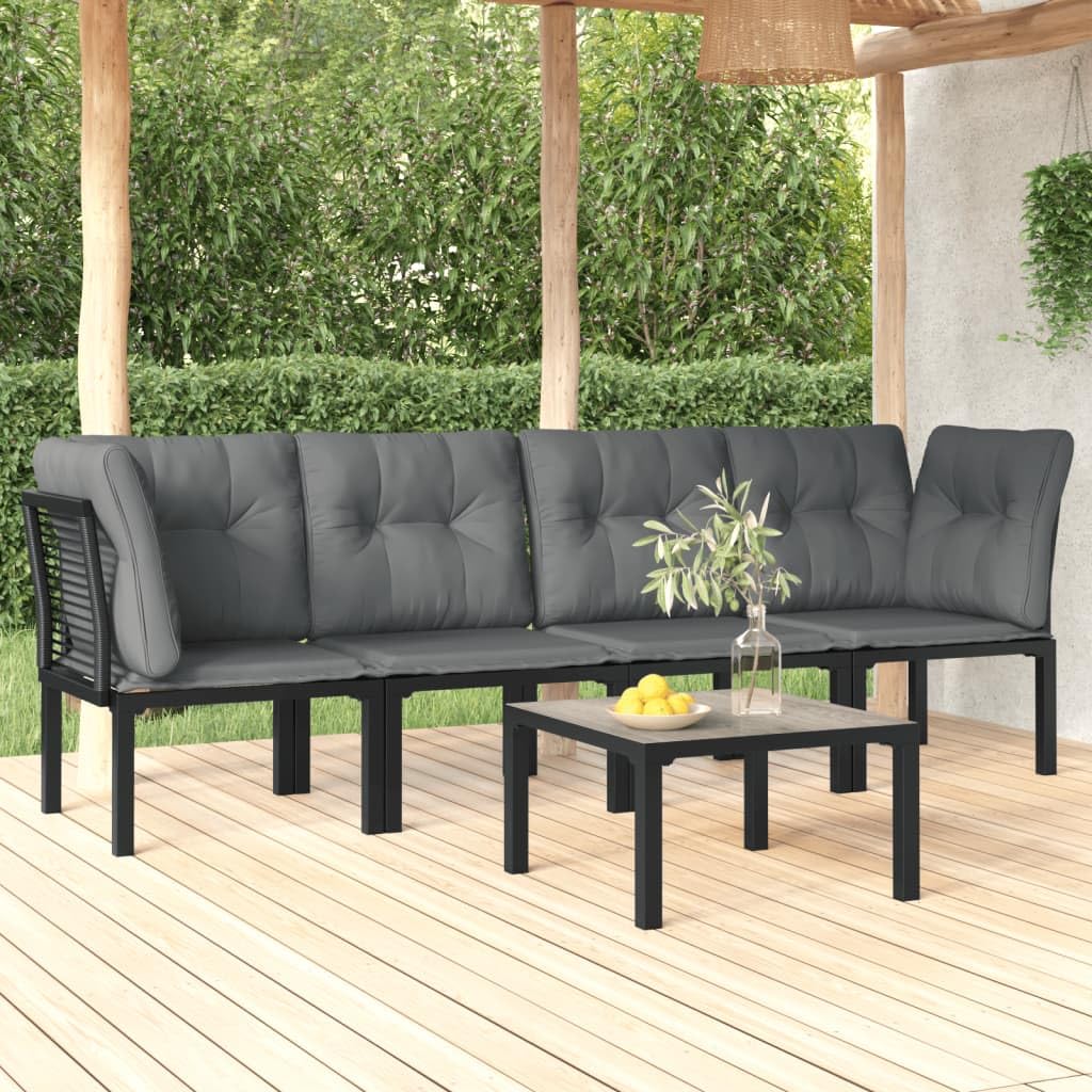 vidaXL - 5 Piece Patio Lounge Set in Black and Dark Gray, Featuring Weather-Resistant PE Rattan Material, Powder-Coated Steel Frame, with Modular Design and Practical Table