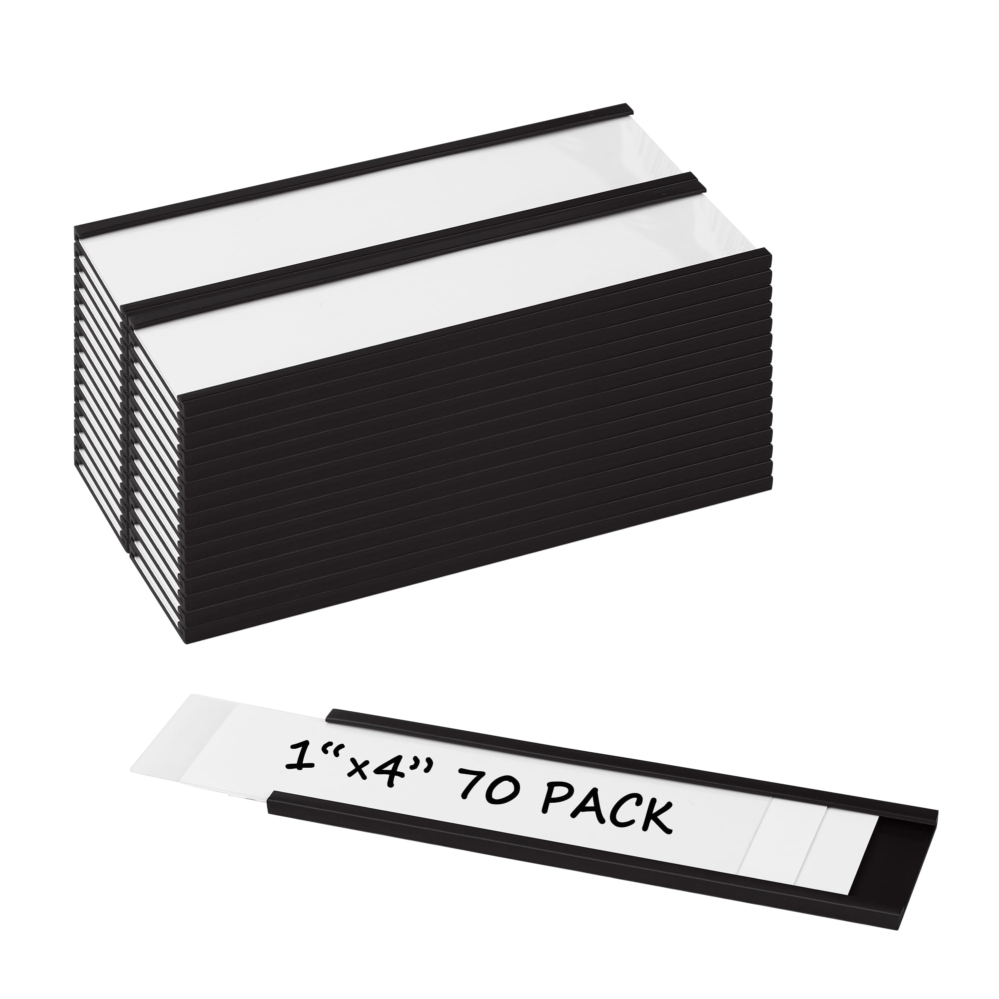 Realth C Channel Magnetic Label Holders 70 Pack 1' X 4' With Paper Inserts And Clear Plastic Protectors, Magnetic Data Card Ho