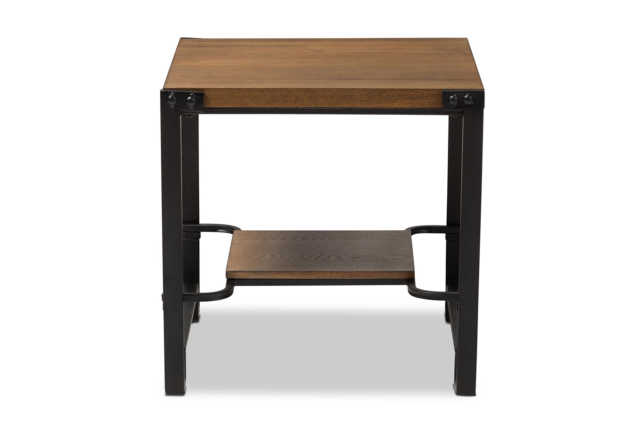 Baxton Studio Solen Antique Black Textured Finished Metal Distressed Wood Occasional End Table