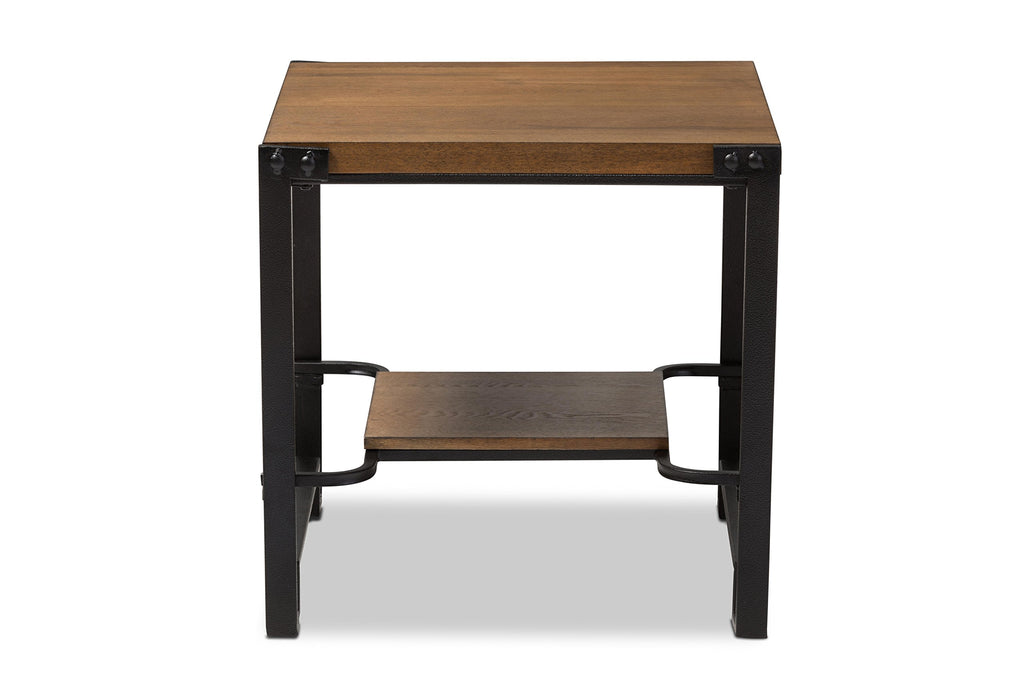Baxton Studio Solen Antique Black Textured Finished Metal Distressed Wood Occasional End Table
