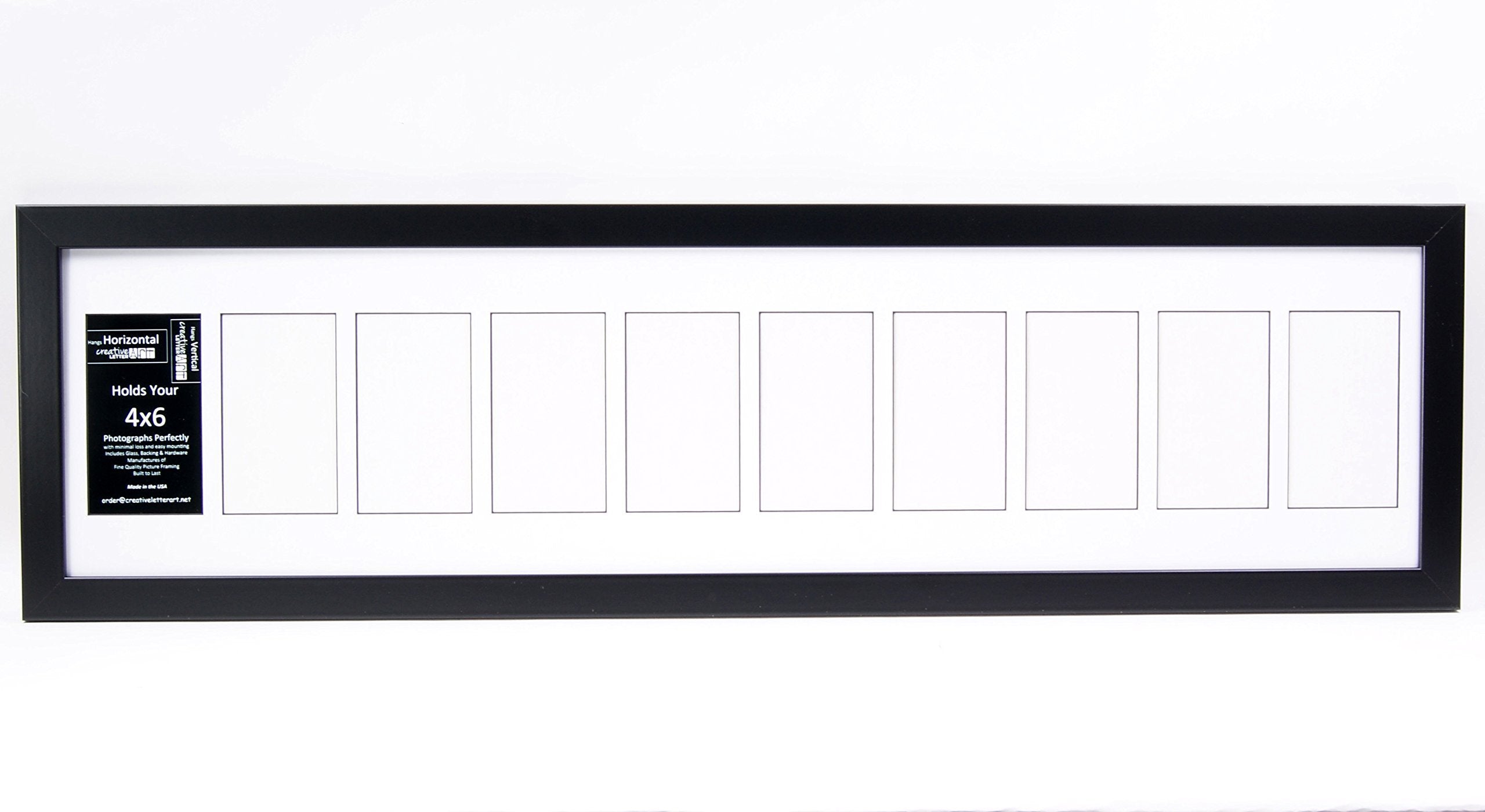 Creative Letter Art 4    x 6    Multiple Opening Picture Frame Collage with 10 holes, Manhattan Black Frame with 10 x 40-inch Wh