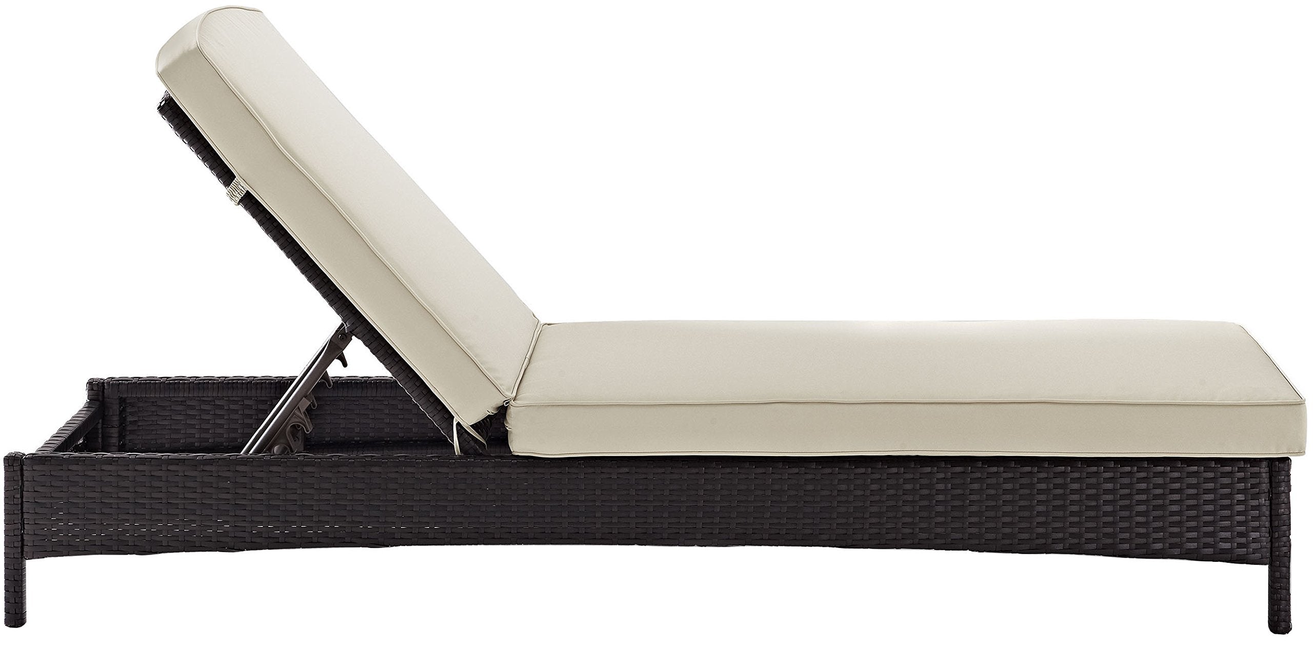 Crosley Furniture Palm Harbor Reclining Wicker Outdoor Chaise Lounge Chair for Patio, Deck, Poolside, Brown with Sand Cushions