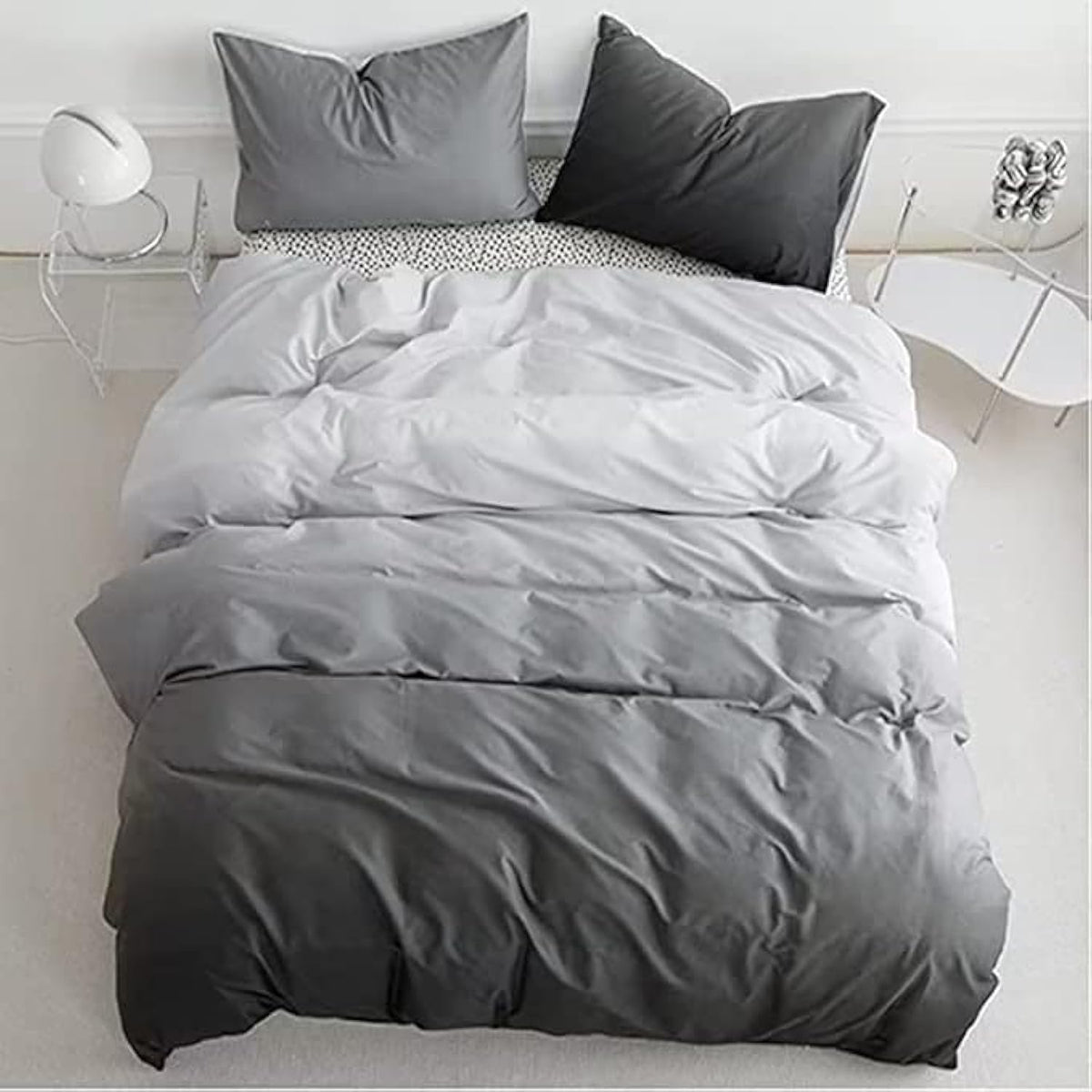 Houseri Twin Comforter Set White And Gray Gradient 3 Piece Boys Girls Kids Aesthetic Silver Grey Bedding Twin Size Bed Comforter