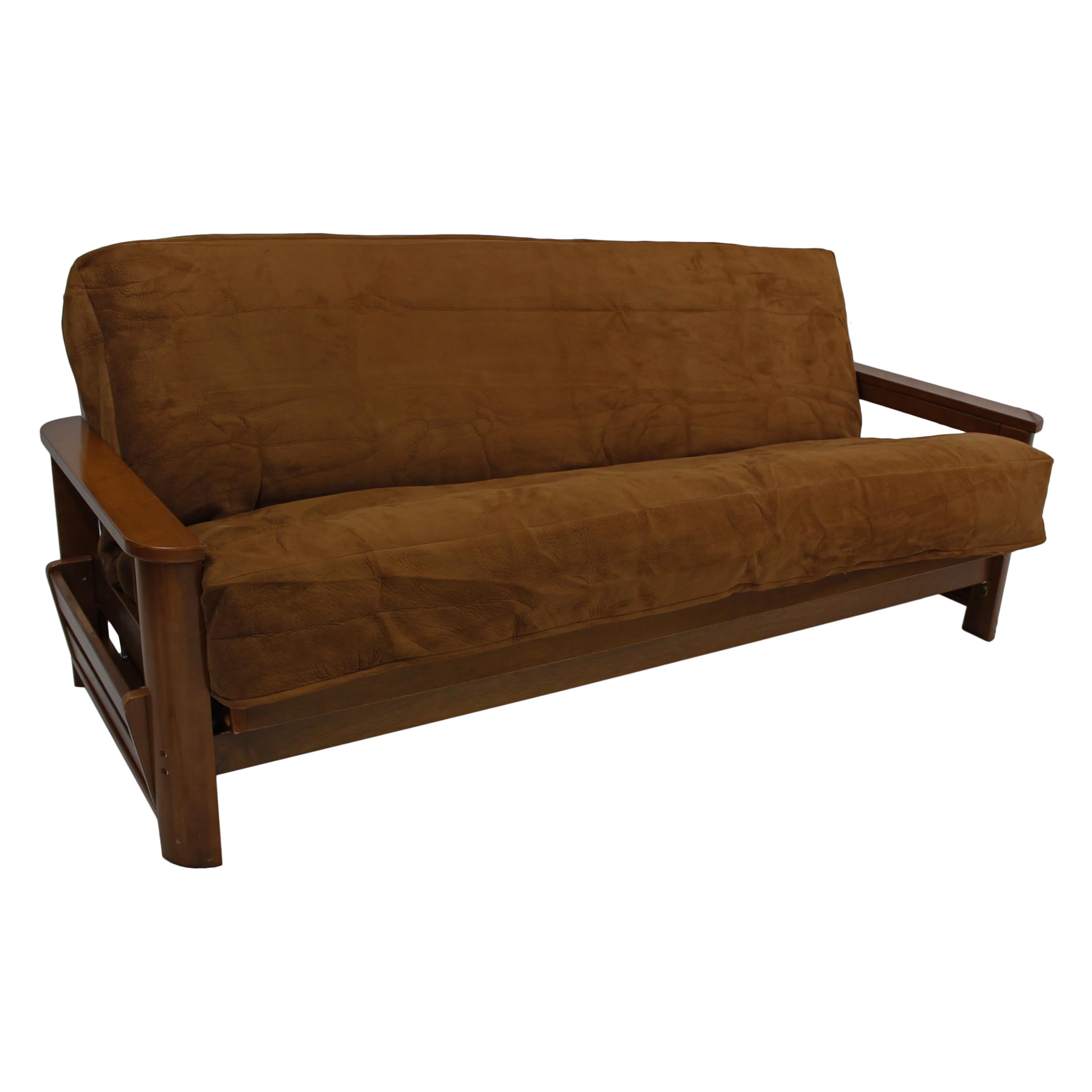 Blazing Needles Solid Foam-Backed Microsuede 8&quot; to 9&quot; Futon Cover, Full, Saddle Brown