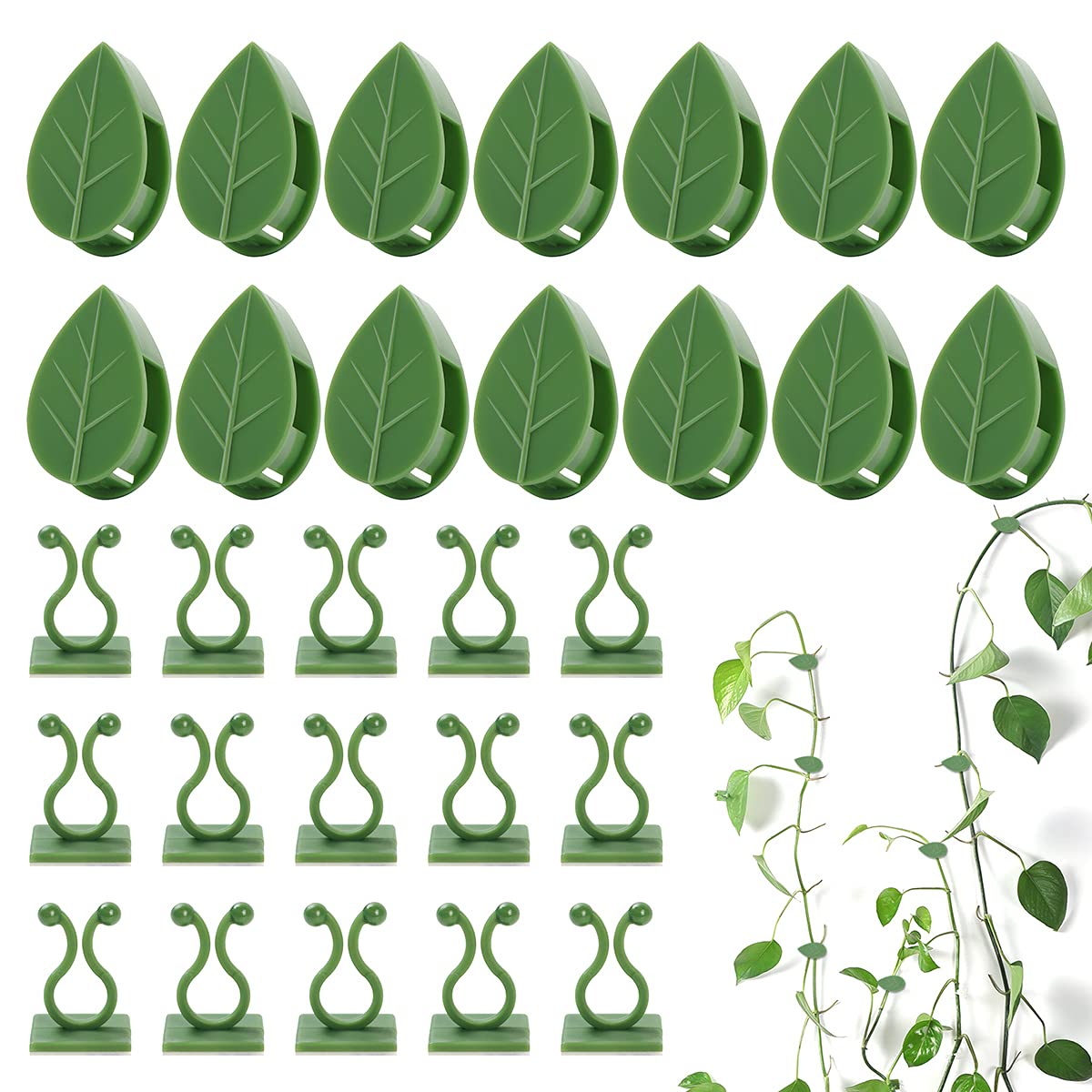 Luckjuju 100 Pcs Plant Climbing Wall Fixture Clips Self-Adhesive Hook Vines Traction Clips Invisible Holder Garden Green Leaf Si