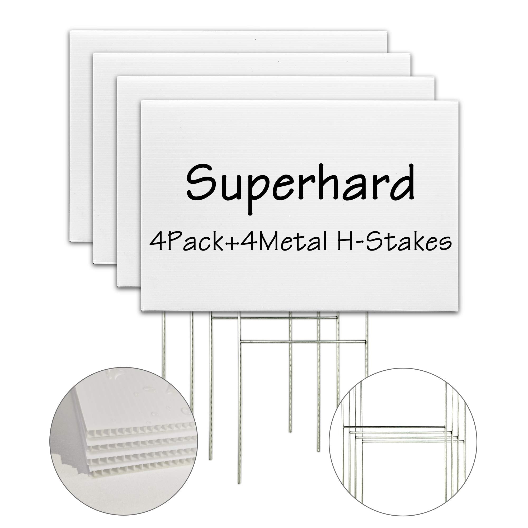 Blank Yard Lawn Signs, 4 Pack 18 X 12 Inches White Plastic For Happy Birthday,Garage Sale, Rent, Guidepost Decorations, Blank La