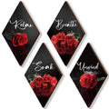 ONIZHITY Set of 4 Red Bathroom Decor Rose Wooden Wall Decor Flower Rustic Romantic Floral Farmhouse Wall Decor Modern Breathe So