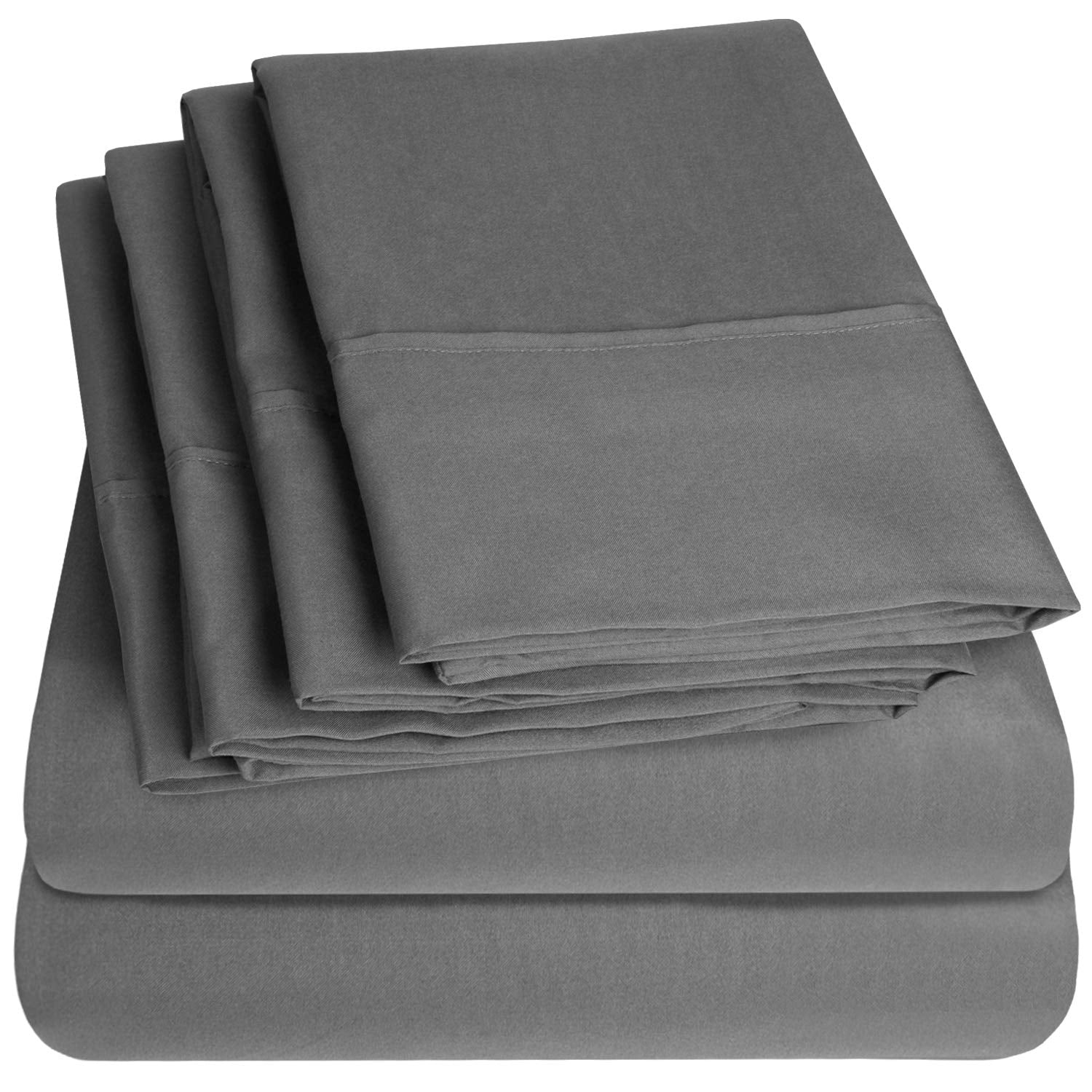 Bed Sheets Queen Size Grey - 6 Piece 1500 Supreme Collection Fine Brushed Microfiber Deep Pocket Queen Sheet Set Bedding - 2 Ext