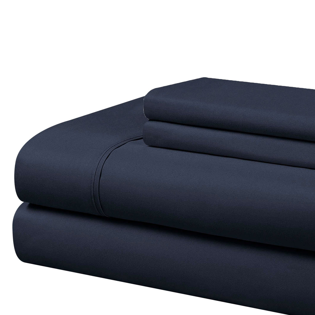 Cathay Home Essentials Ultra Soft Hypoallergenic Wrinkle Resistant Double Brushed Microfiber Bedding Sheet Set, Navy, California King