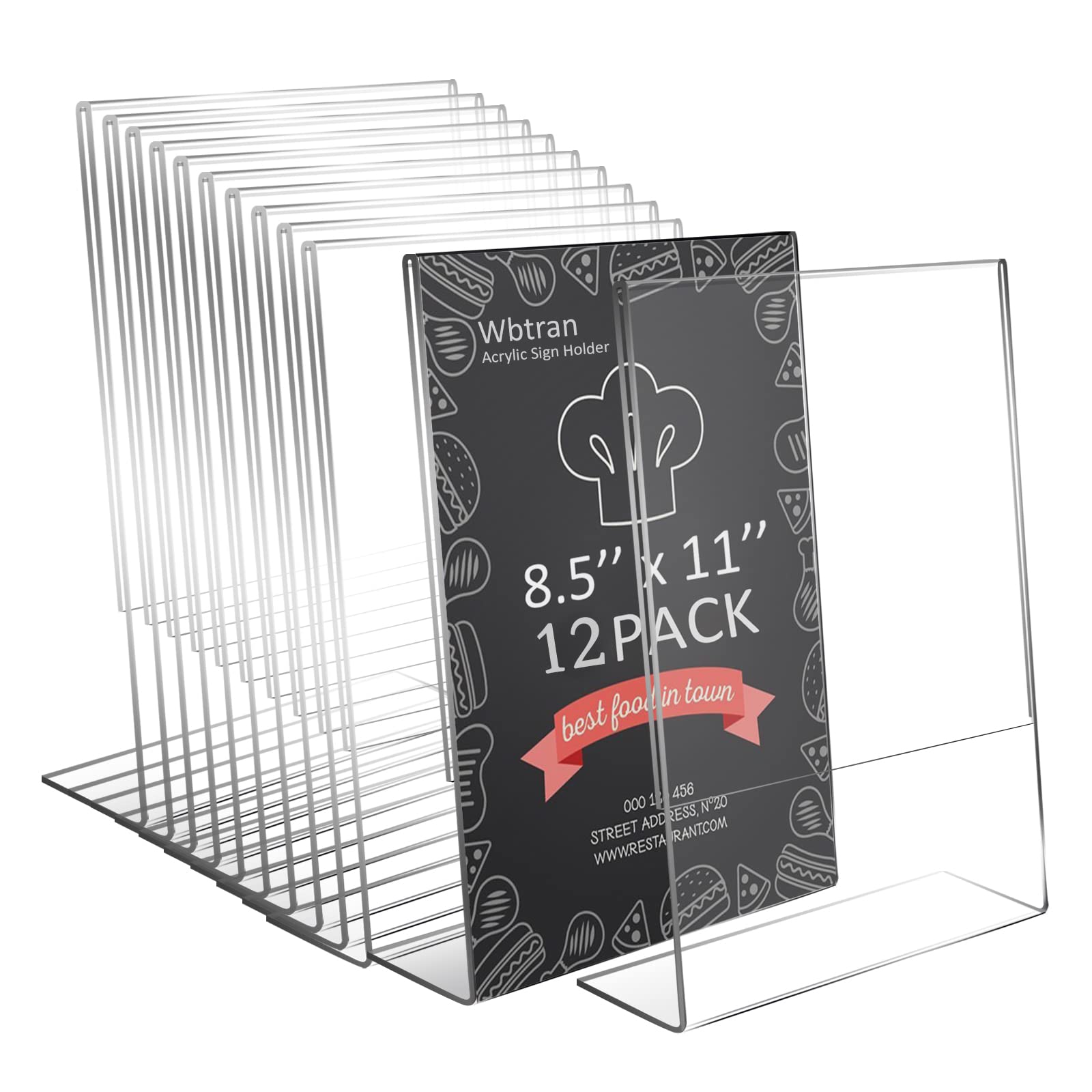 Wbtran Acrylic Sign Holder 8.5 X 11 - Clear Tabletop Sign Holder - Slanted Back Acrylic Stands For Display 8.5X11 Inch - Plastic
