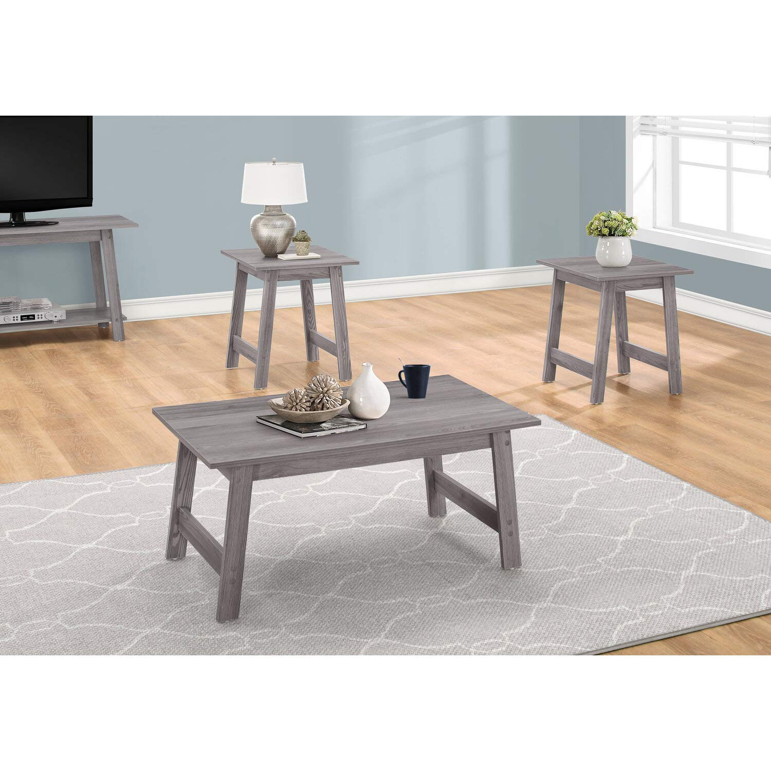 Monarch Specialties I Table SET-3PCS Set, Grey