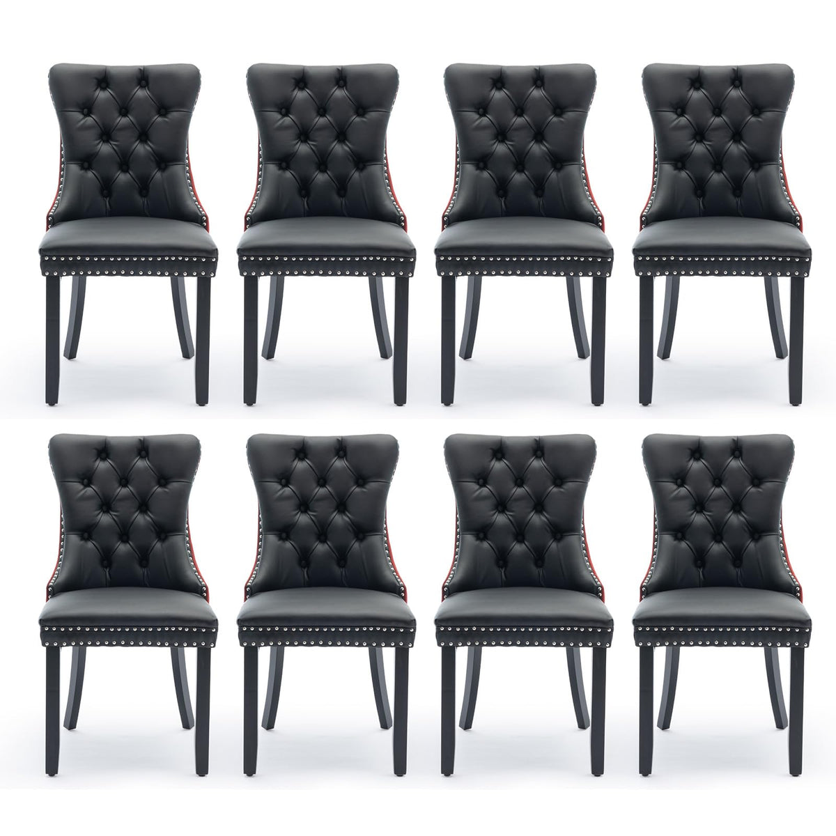 Soartalent Leather Upholstered Dining Chairs Set Of 8, Modern Style Kitchen Side Chairs With Nailhead Trim And Wood Leg, Metal P