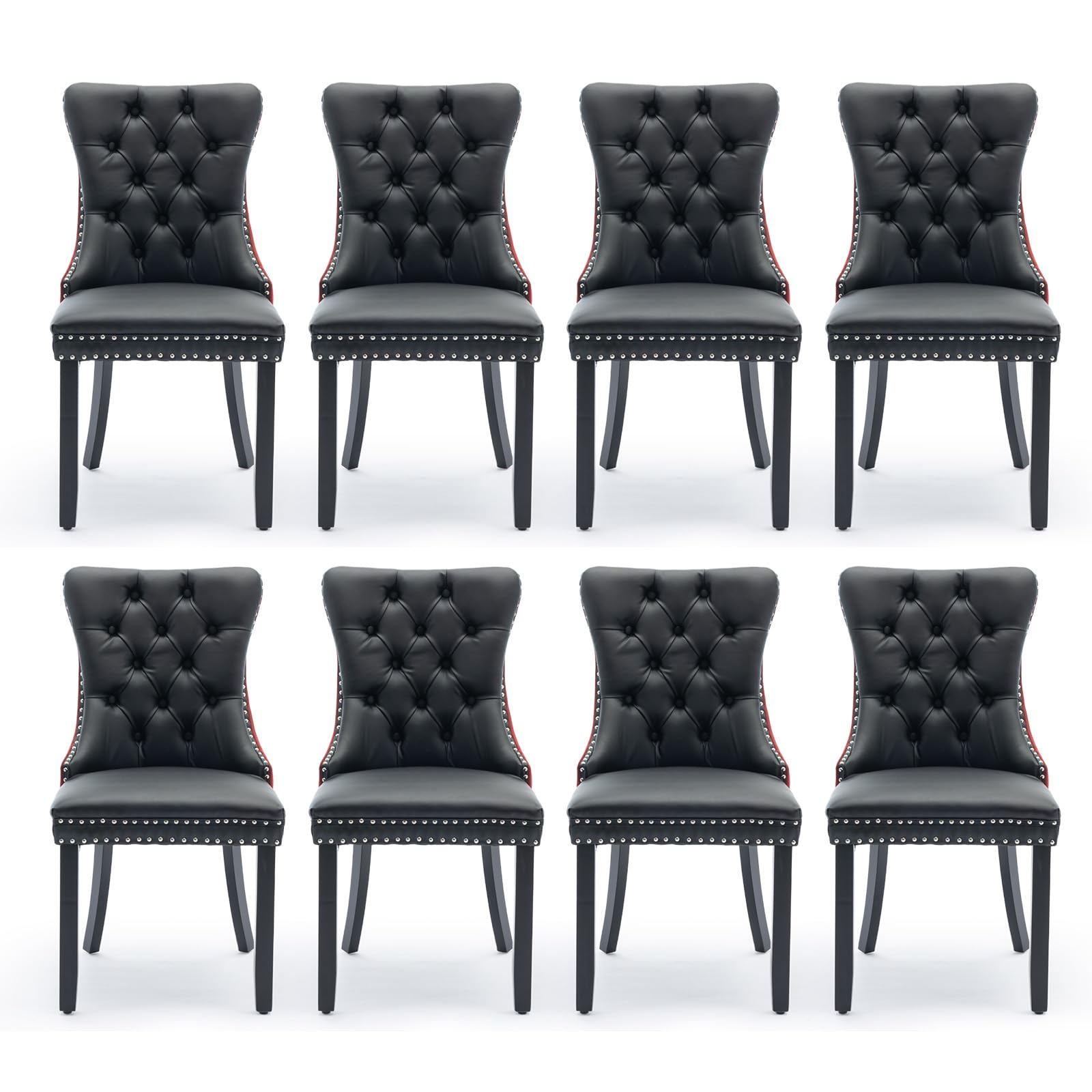 Soartalent Leather Upholstered Dining Chairs Set Of 8, Modern Style Kitchen Side Chairs With Nailhead Trim And Wood Leg, Metal P
