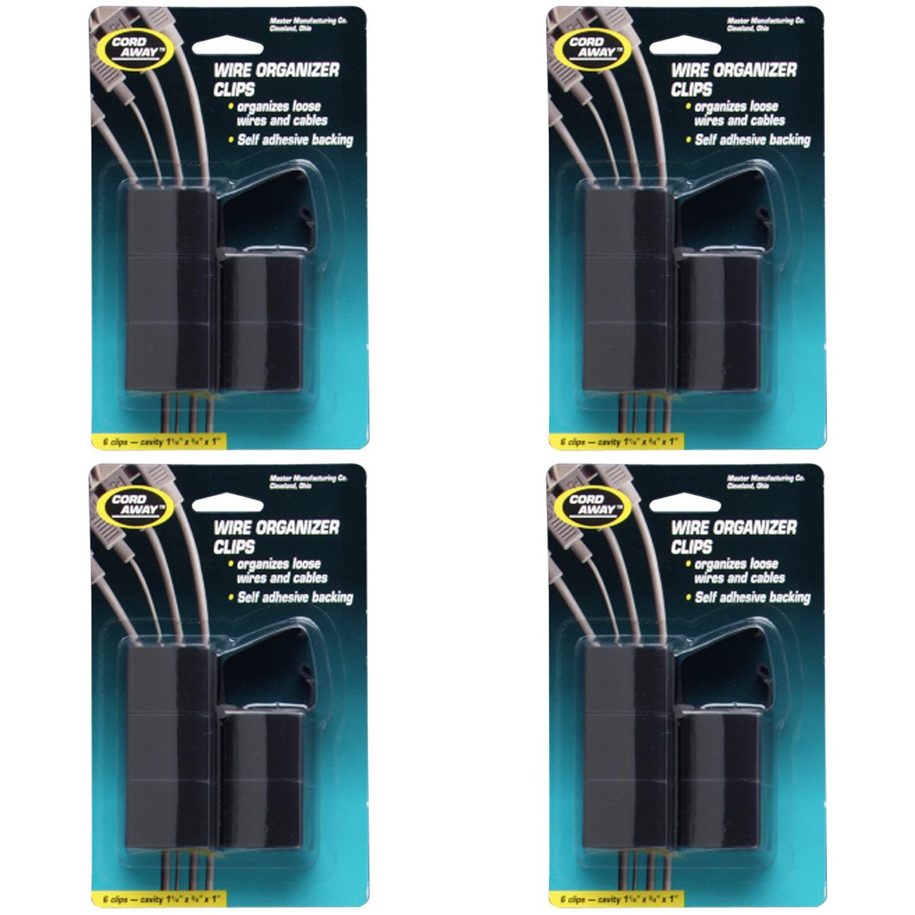 Self-Adhesive Wire Clips, 6/Pack, 4 Packs