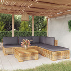 vidaXL Patio Furniture Set 6 Piece, Sectional Sofa with Cushions, Patio Lounge Set with Coffee Table for Garden Lawn Backyard, Solid Wood Teak