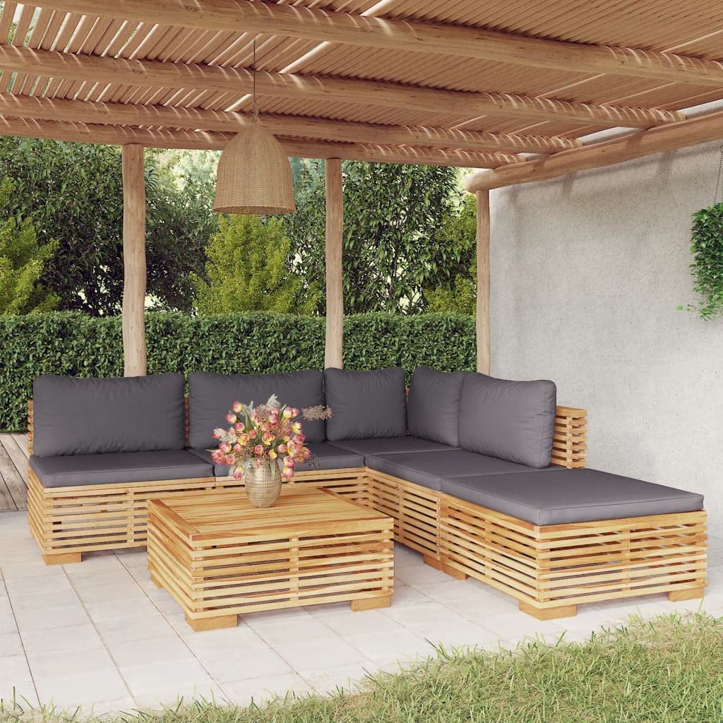 vidaXL Patio Furniture Set 6 Piece, Sectional Sofa with Cushions, Patio Lounge Set with Coffee Table for Garden Lawn Backyard, Solid Wood Teak