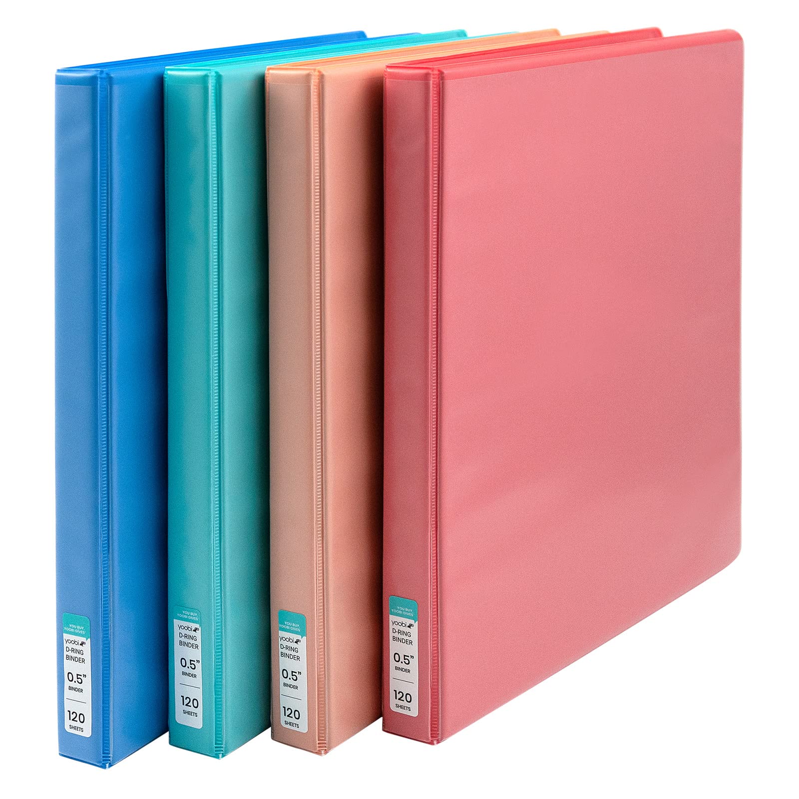 Yoobi 1/2 Inch Binder Set - 3-Ring Binders With 2 Pockets - Perfect For School Or Office - Holds Up To 100 Sheets - 4 Pack - Sol