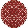 HomeRoots Polypropylene 8’ Round Red and Ivory Trellis Indoor Outdoor Area Rug